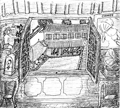 樓下說(shuō)書，聽書。樓上的情況，不清楚，很多事情如此