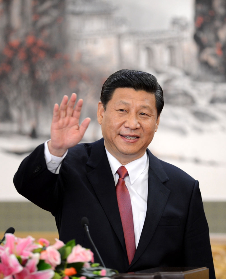 2012年11月15日，剛剛在中共十八屆一中全會上當選中共中央總書記的習近平在北京人民大會堂同采訪十八大的中外記者親切見面。新華社記者 謝環馳 攝