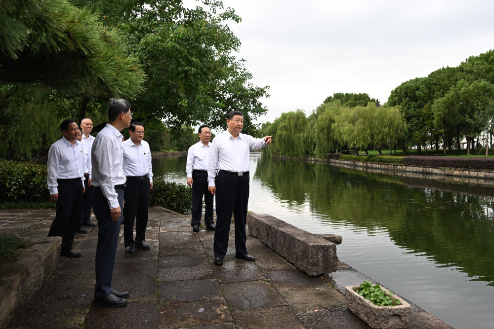 2023年9月20日下午，習近平在浙江省紹興市浙東運河文化園考察。新華社記者 謝環馳 攝