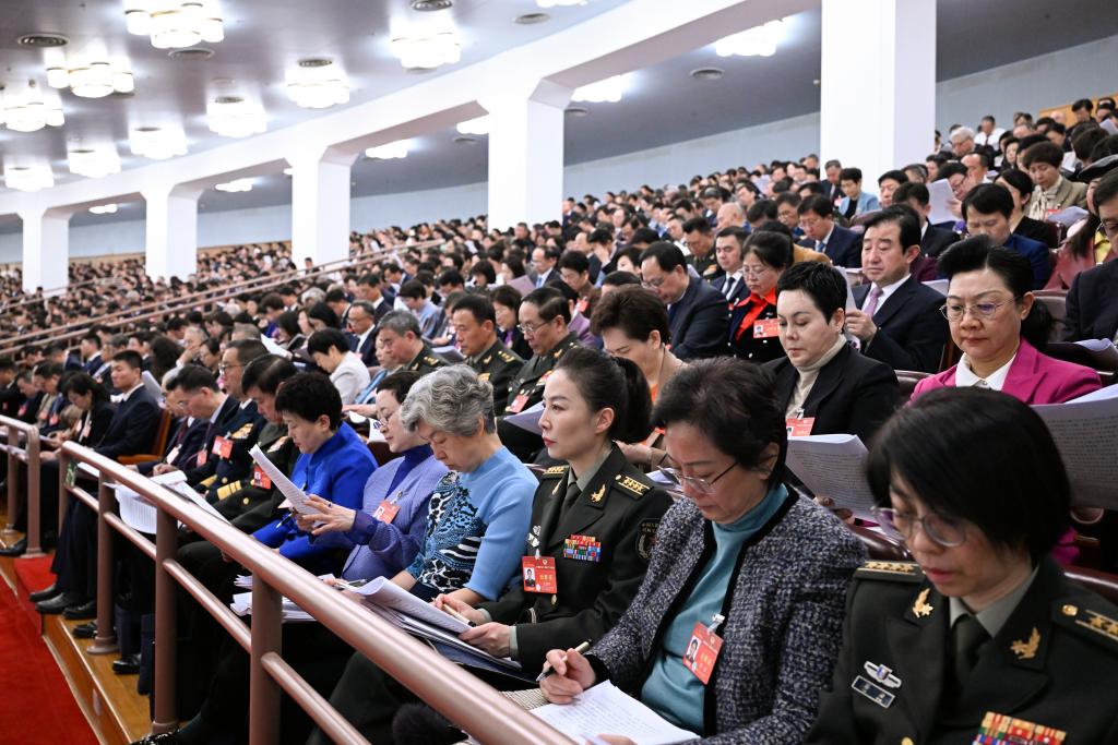 3月5日，第十四屆全國人民代表大會第二次會議在北京人民大會堂開幕。這是全國政協委員列席大會。新華社記者 申宏 攝