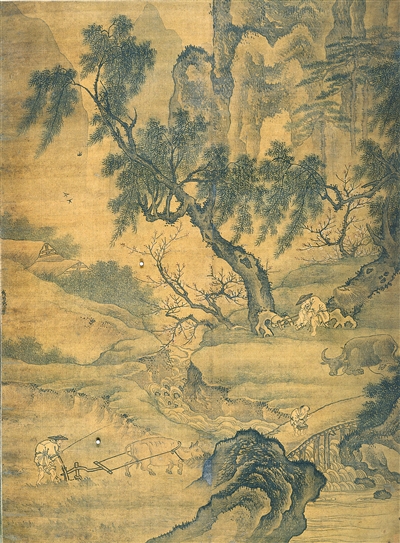 中國(guó)畫《春耕圖》，作者明代戴進(jìn)。 　　浙江省博物館藏